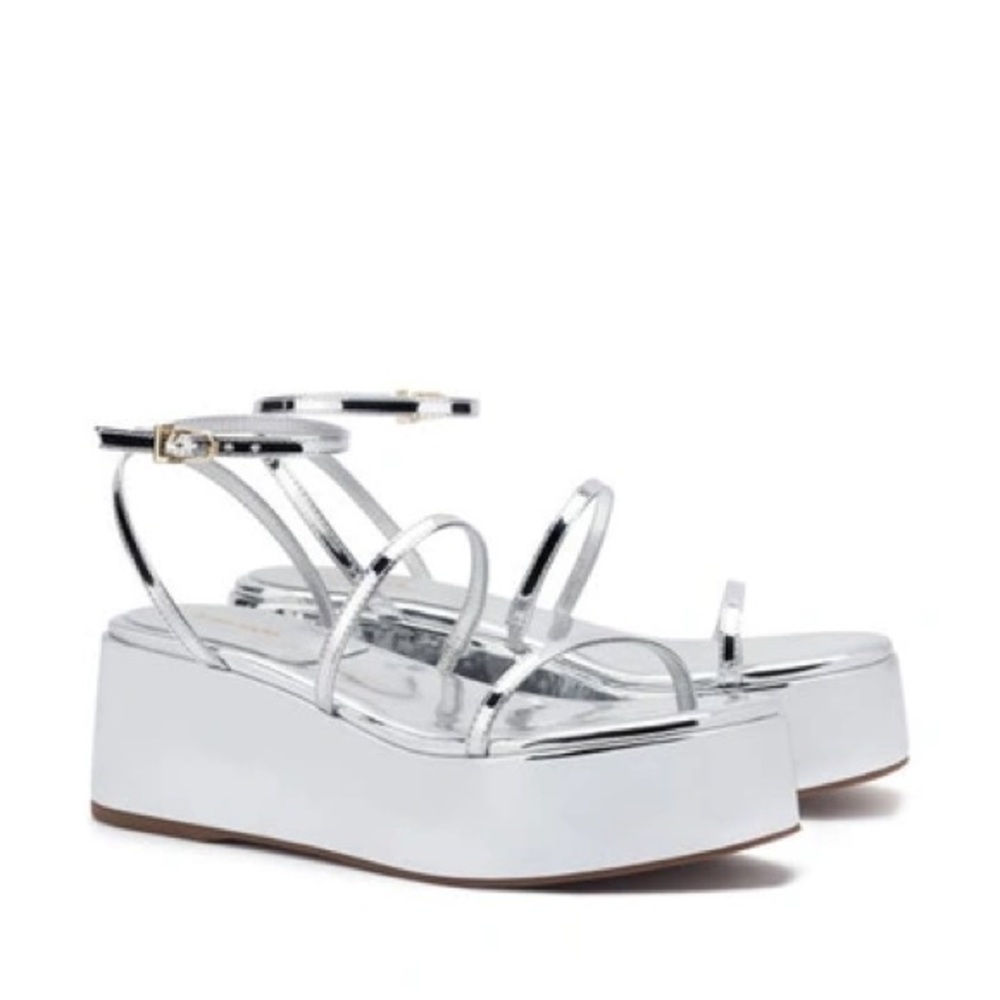 Larroude Silver Metallic Platform Sandal